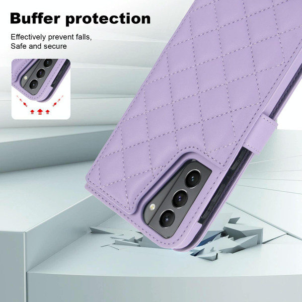 For Samsung Galaxy S21 FE 5G Crossbody Multifunction Rhombic Leather Phone Case(Purple)