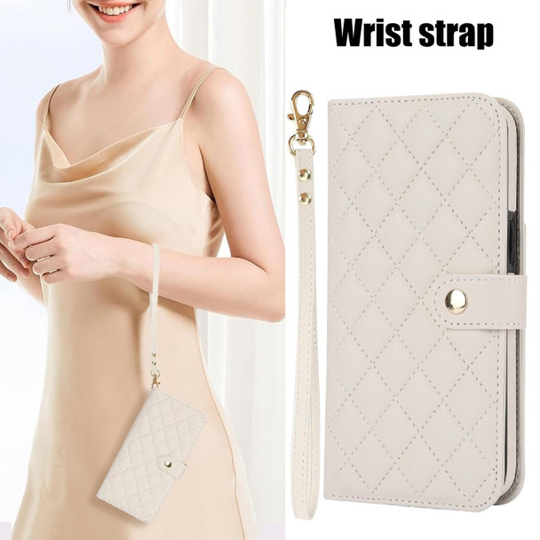 For Samsung Galaxy S21+ 5G Crossbody Multifunction Rhombic Leather Phone Case(White)