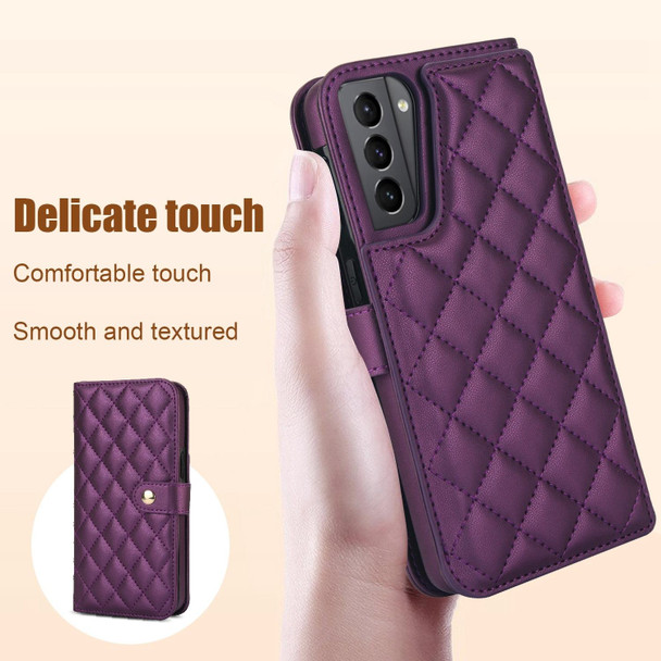 For Samsung Galaxy S22 5G Crossbody Multifunction Rhombic Leather Phone Case(Dark Purple)