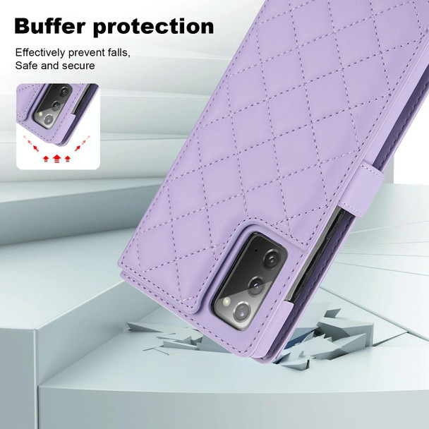 For Samsung Galaxy Note20 Crossbody Multifunction Rhombic Leather Phone Case(Purple)