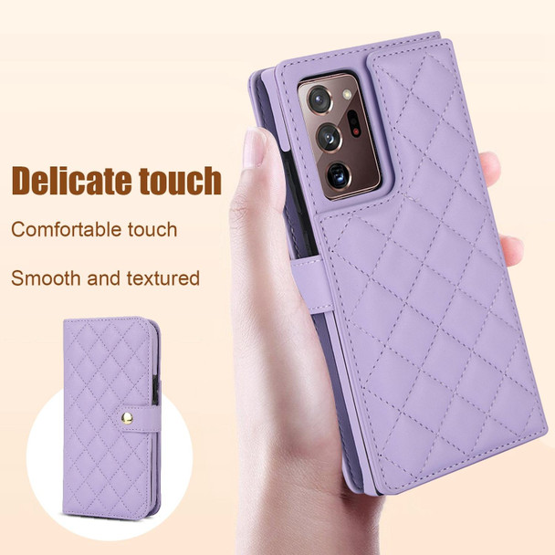 For Samsung Galaxy Note20 Ultra Crossbody Multifunction Rhombic Leather Phone Case(Purple)