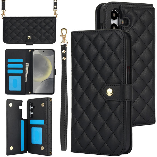 For Samsung Galaxy A14 4G/5G Crossbody Multifunction Rhombic Leather Phone Case(Black)