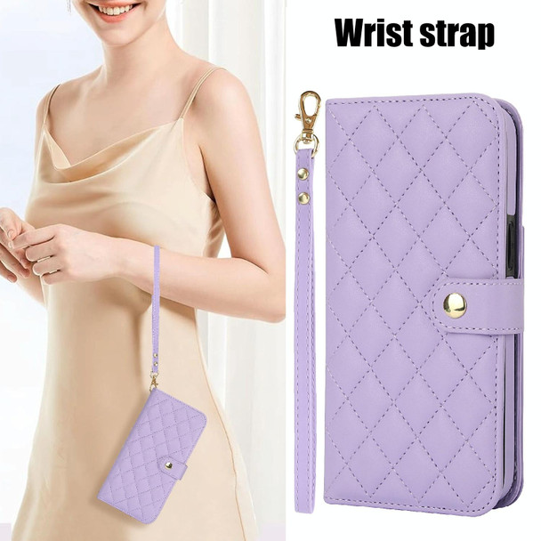 For Samsung Galaxy A14 4G/5G Crossbody Multifunction Rhombic Leather Phone Case(Purple)