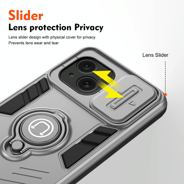 For iPhone 15 Camshield Ring Holder Phone Case(Grey)