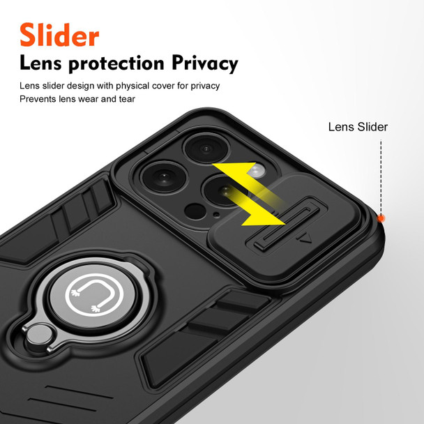 For iPhone 15 Pro Camshield Ring Holder Phone Case(Black)