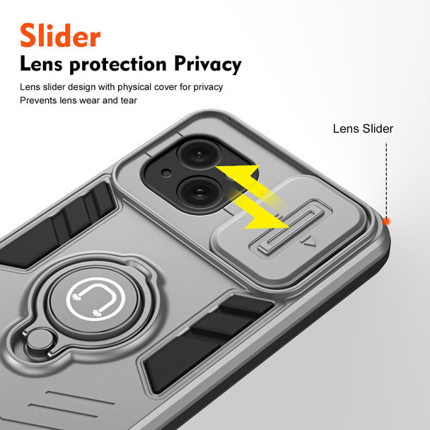 For iPhone 15 Plus Camshield Ring Holder Phone Case(Grey)