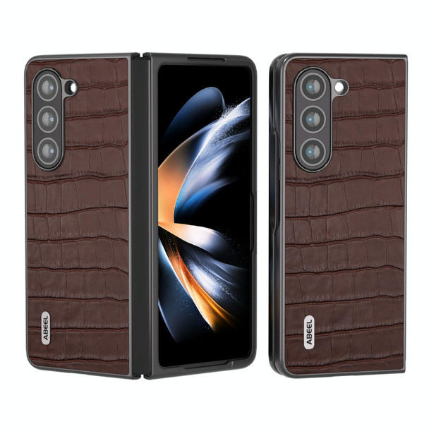 For Samsung Galaxy Z Fold6 ABEEL Crocodile Texture Genuine Leather Phone Case(Brown)