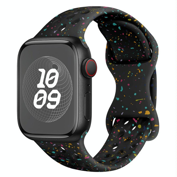 For Apple Watch SE 2023 40mm Hole Style Butterfly Buckle Camouflage Silicone Watch Band(Black)