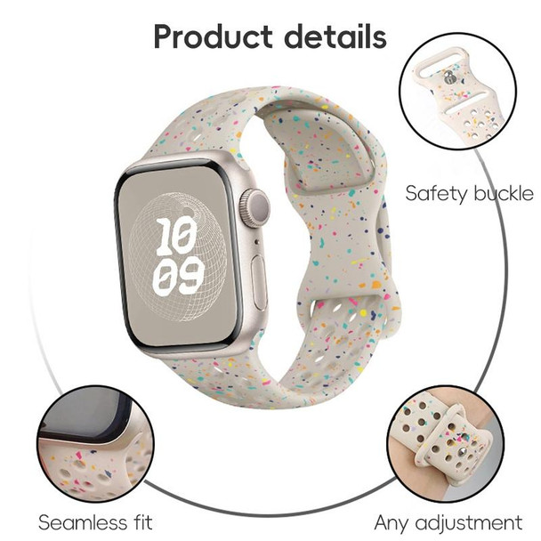 For Apple Watch Series 8 45mm Hole Style Butterfly Buckle Camouflage Silicone Watch Band(Smoke Purple)