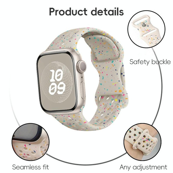 For Apple Watch Series 8 41mm Hole Style Butterfly Buckle Camouflage Silicone Watch Band(Pink Sand)