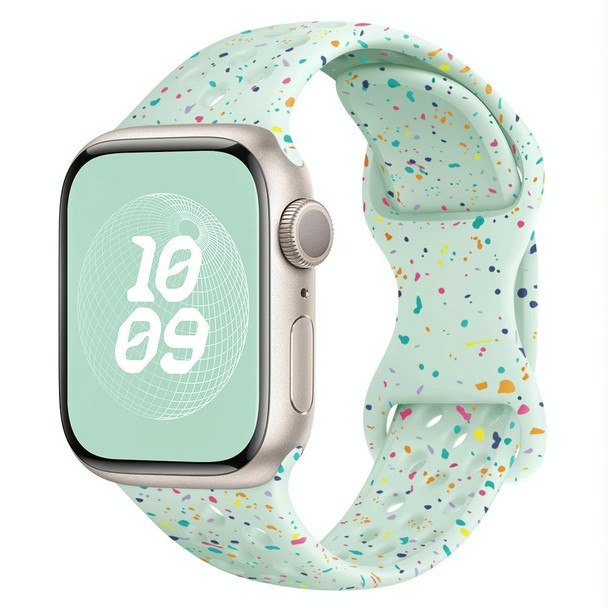 For Apple Watch Series 9 45mm Hole Style Butterfly Buckle Camouflage Silicone Watch Band(Light Mint)