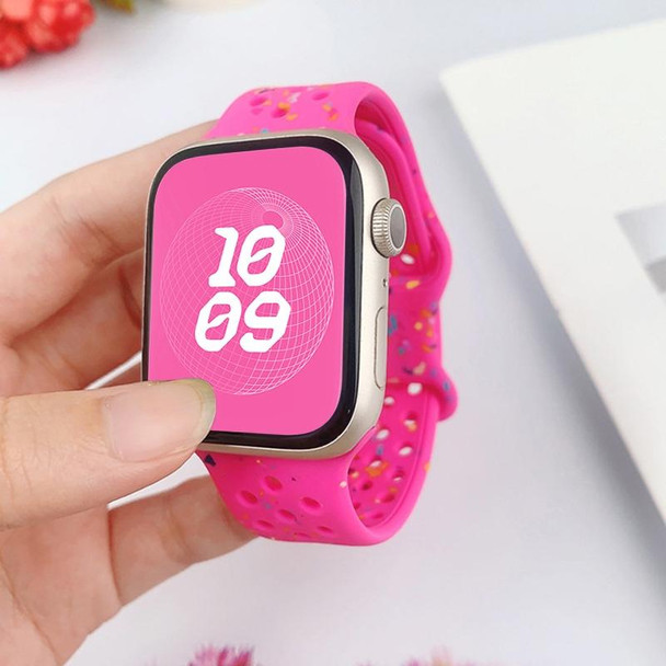 For Apple Watch 42mm Hole Style Butterfly Buckle Camouflage Silicone Watch Band(Barbie Powder)