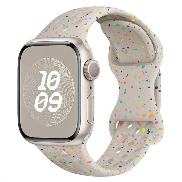 For Apple Watch Series 7 45mm Hole Style Butterfly Buckle Camouflage Silicone Watch Band(Starlight Color)