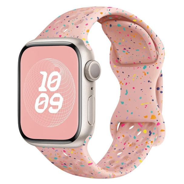 For Apple Watch Series 7 41mm Hole Style Butterfly Buckle Camouflage Silicone Watch Band(Pink Sand)