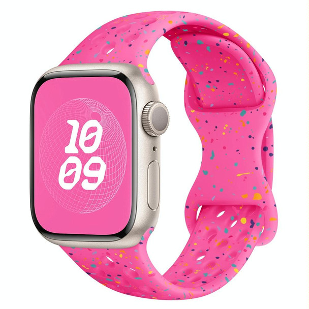 For Apple Watch Series 7 45mm Hole Style Butterfly Buckle Camouflage Silicone Watch Band(Barbie Powder)