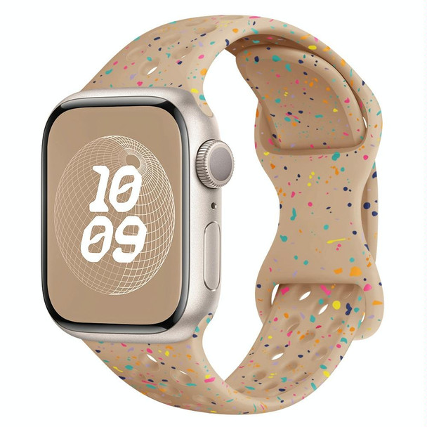 For Apple Watch Series 4 44mm Hole Style Butterfly Buckle Camouflage Silicone Watch Band(Milk Tea)