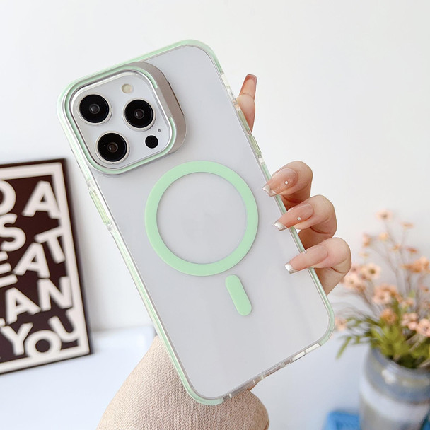 For iPhone 14 Pro J2 High Transparent MagSafe Magnetic Frame Holder Phone Case(Matcha Green)