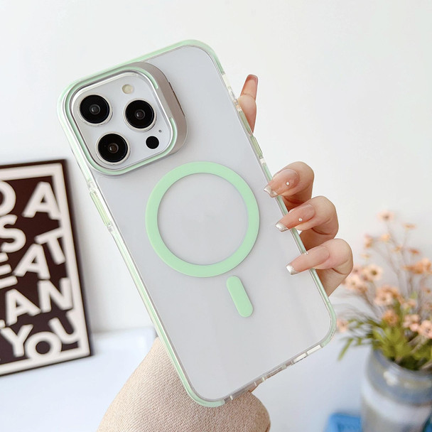 For iPhone 13 Pro J2 High Transparent MagSafe Magnetic Frame Holder Phone Case(Matcha Green)