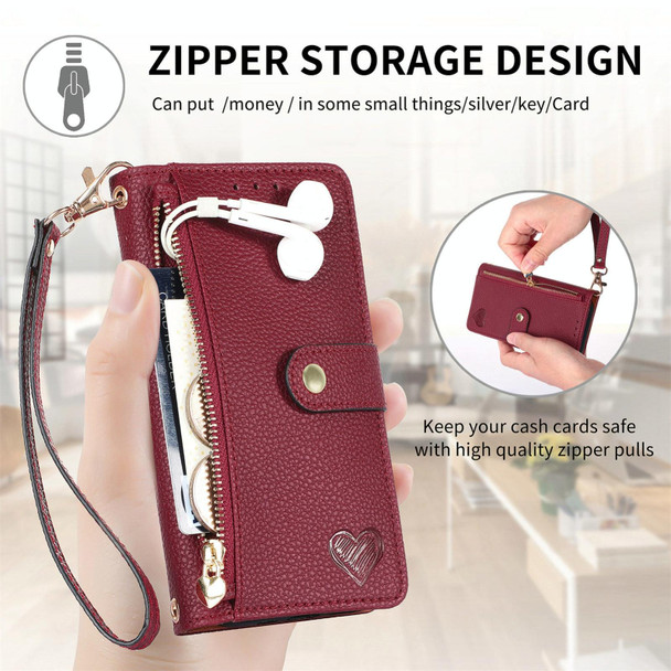 For ZTE Blade A34 Love Zipper Lanyard Leather Phone Case(Red)