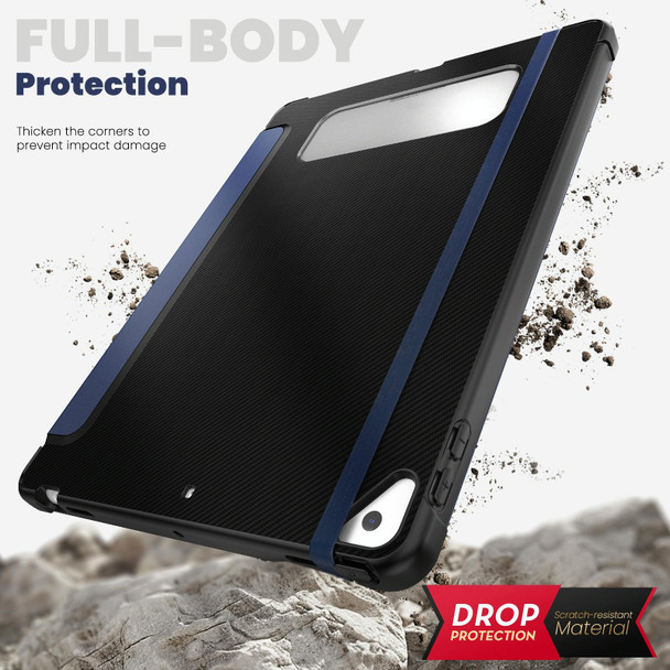 For iPad 10.2 2021 / Air 10.5 Carbon Fiber Leather Smart Tablet Case(Navy Blue)