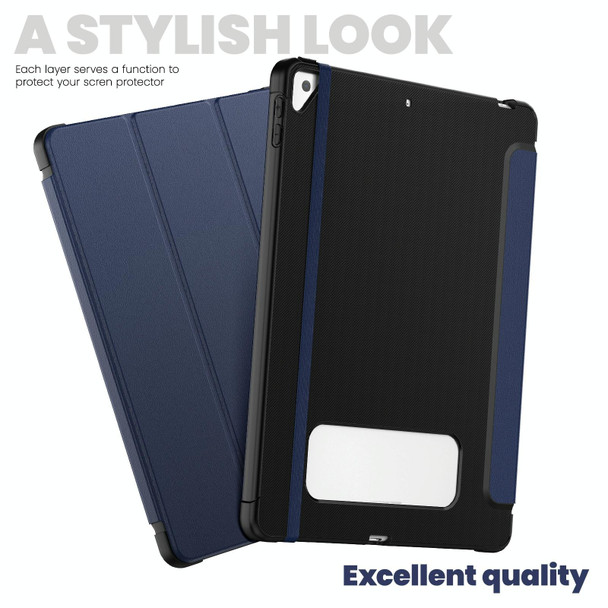 For iPad 10.2 2021 / Air 10.5 Carbon Fiber Leather Smart Tablet Case(Navy Blue)