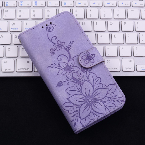 For iPhone SE 2024 Lily Embossed Leather Phone Case(Purple)