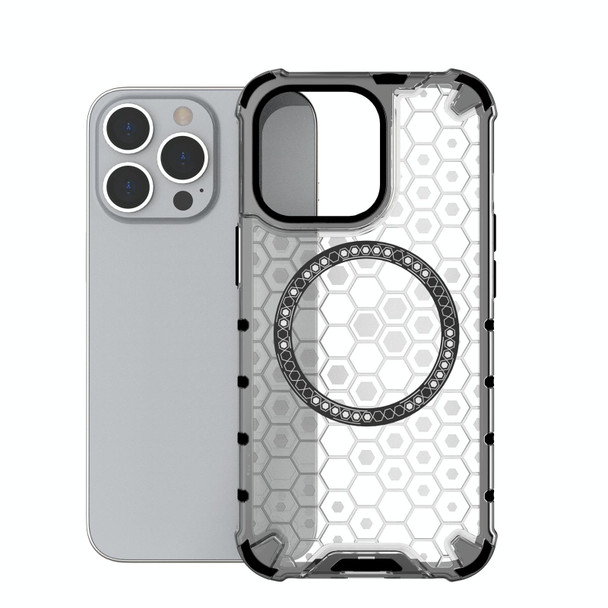 For iPhone 13 Pro Honeycomb Magnetic Ring Shockproof Phone Case(White)