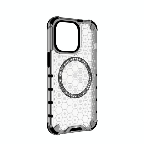 For iPhone 13 Pro Honeycomb Magnetic Ring Shockproof Phone Case(White)