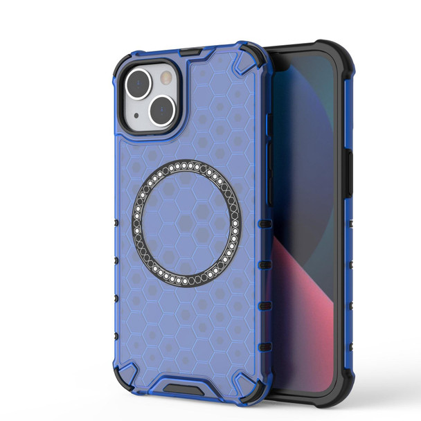 For iPhone 13 Honeycomb Magnetic Ring Shockproof Phone Case(Blue)