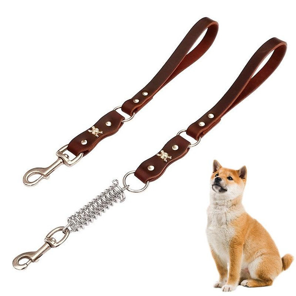 Leather Dog Leash Pet Tow Rope Chain, Style: Without Spring(Coffee)