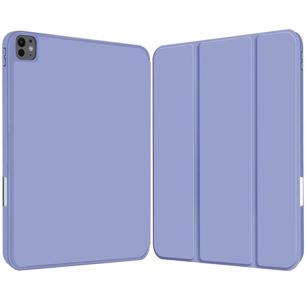 For iPad Pro 13 2024 3-fold TPU Smart Leather Tablet Case with Pen Slot(Lavender Purple)