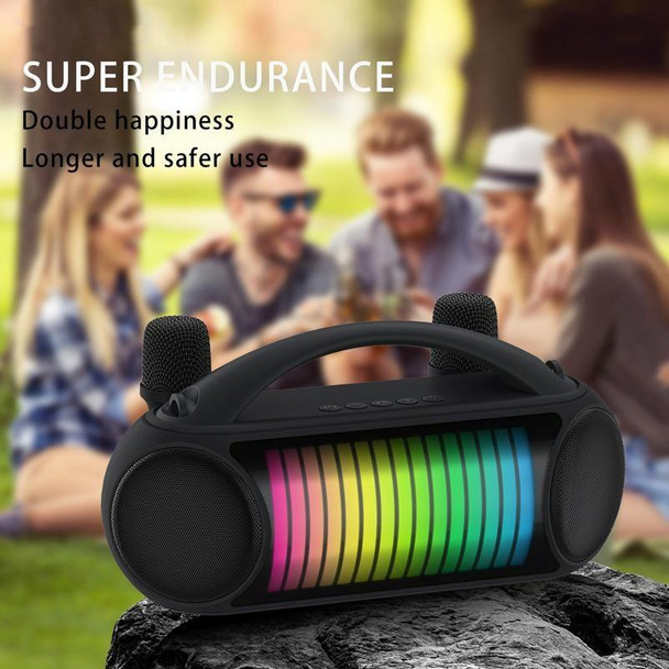 NewRixing NR-222 Portable Outdoor Dual Mic Colorful Wireless Bluetooth Speaker(Black)