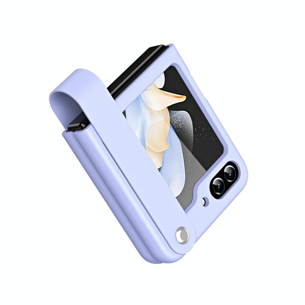 For Samsung Galaxy Z Flip6 5G Hand Strap Plain Leather Phone Case(Purple)