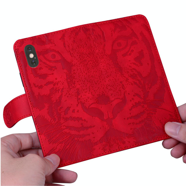 For iPhone SE 2024 Tiger Embossing Pattern Leather Phone Case(Red)