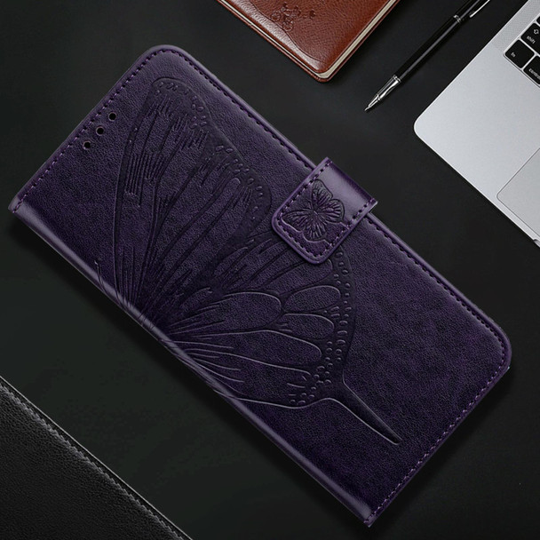 For OPPO A15 / A15s / A35 2021 Embossed Butterfly Leather Phone Case(Dark Purple)