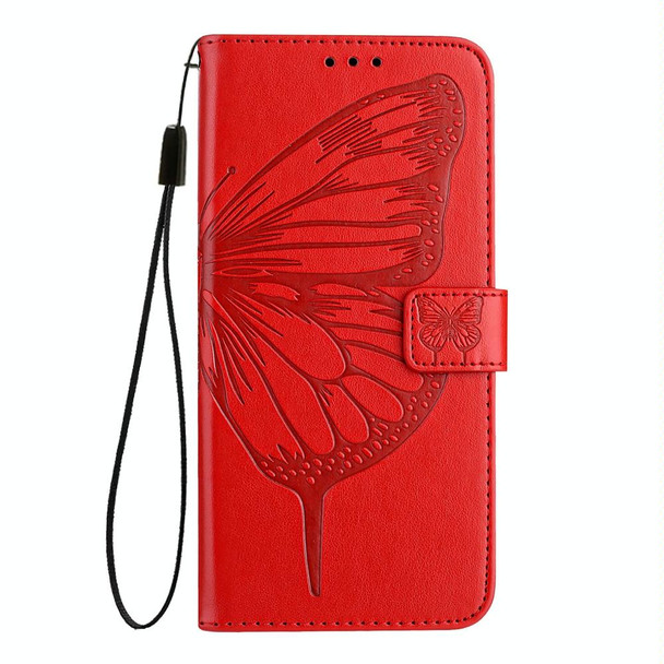 For Google Pixel 5 Embossed Butterfly Leather Phone Case(Red)