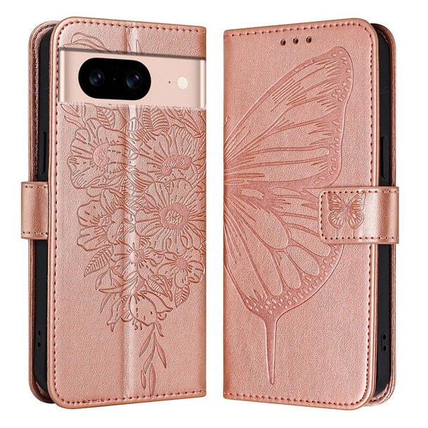 For Google Pixel 8a Embossed Butterfly Leather Phone Case(Rose Gold)