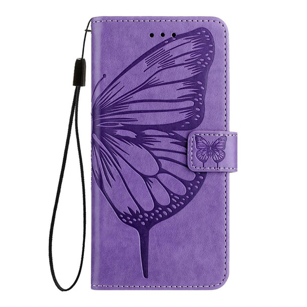 For Google Pixel 8a Embossed Butterfly Leather Phone Case(Purple)