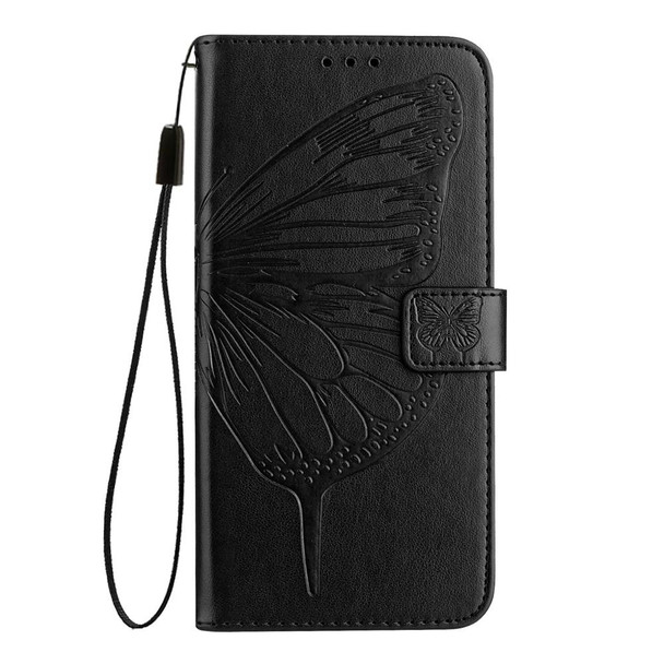 For Google Pixel 5 XL / Pixel 4a 5G Embossed Butterfly Leather Phone Case(Black)