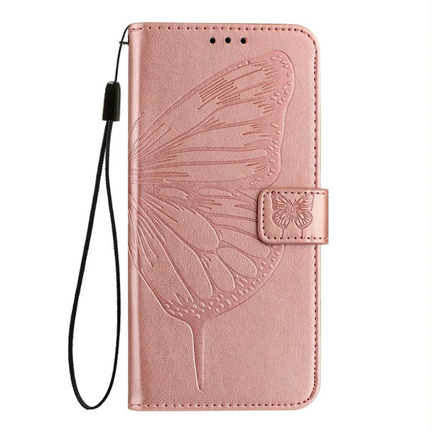 For Google Pixel 5 XL / Pixel 4a 5G Embossed Butterfly Leather Phone Case(Rose Gold)