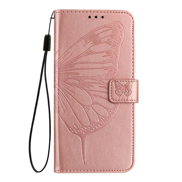 For Google Pixel 5a 5G Embossed Butterfly Leather Phone Case(Rose Gold)