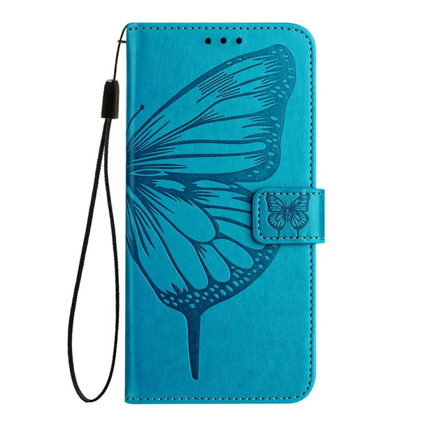 For Google Pixel 5 Embossed Butterfly Leather Phone Case(Blue)