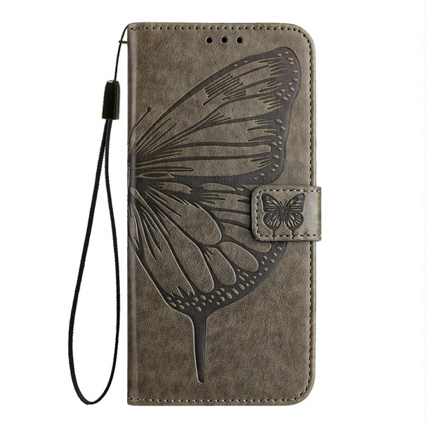 For Google Pixel 5 XL / Pixel 4a 5G Embossed Butterfly Leather Phone Case(Grey)