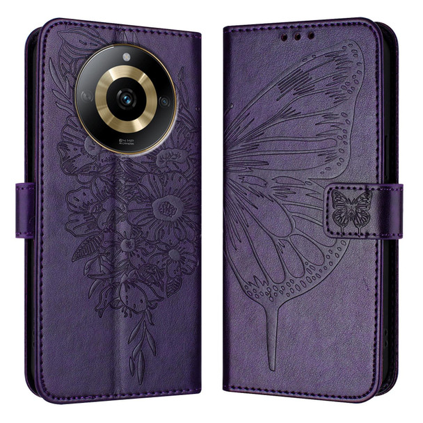 For Realme 11 4G Global Embossed Butterfly Leather Phone Case(Dark Purple)