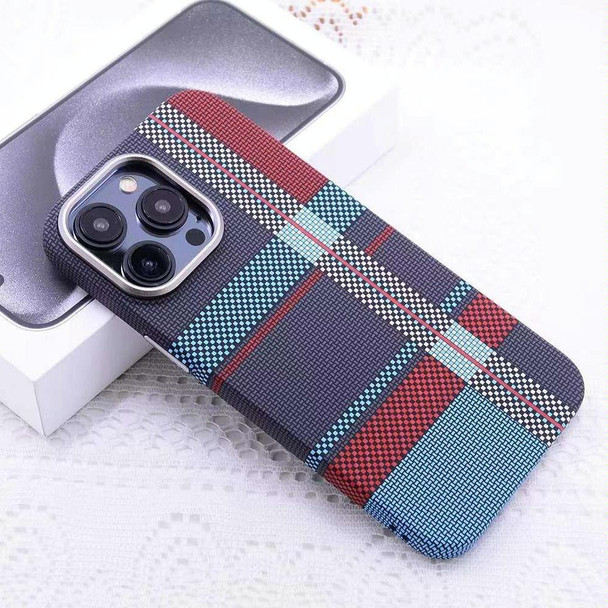For iPhone 13 Pro Max Kevlar Carbon Fiber Texture MagSafe Magnetic Phone Case(Red Blue Checkered)