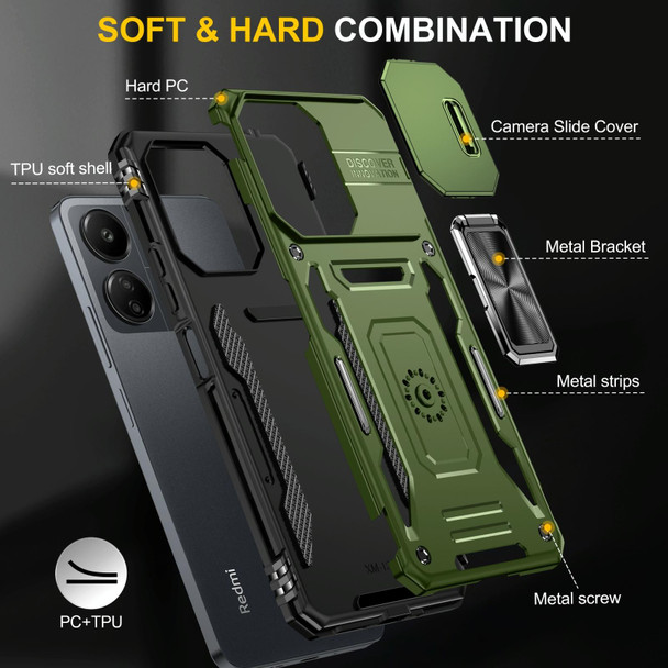 For Xiaomi Poco C65/Redmi 13C Armor PC + TPU Camera Shield Phone Case(Olive Green)
