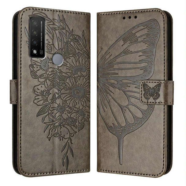 For TCL 20 R 5G Embossed Butterfly Leather Phone Case(Grey)