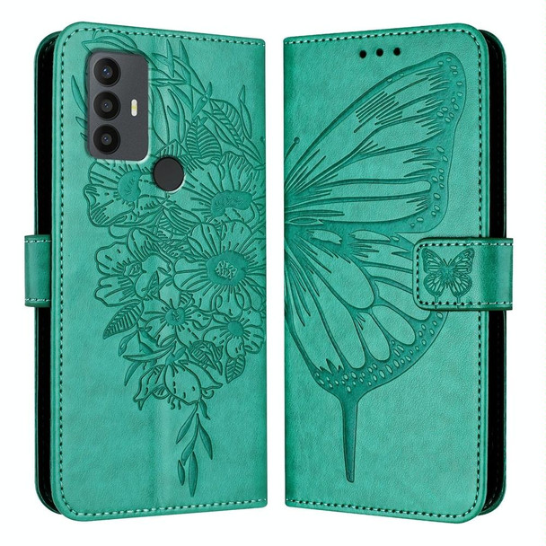 For TCL 30 SE Embossed Butterfly Leather Phone Case(Green)