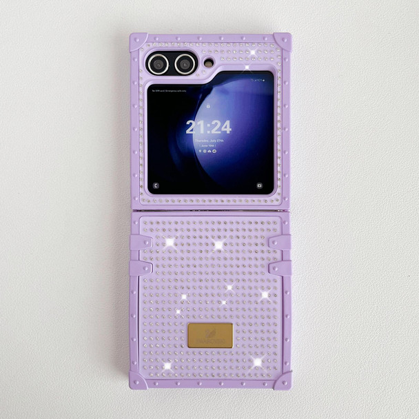 For Samsung Galaxy Z Flip5 5G PC Full Diamond Shockproof Folding Phone Case with Swan Logo(Purple)