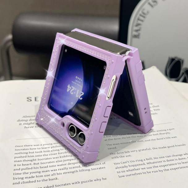 For Samsung Galaxy Z Flip5 5G PC Full Diamond Shockproof Folding Phone Case with Swan Logo(Purple)